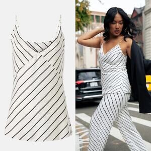 Summer Away Blair Top Striped Sleeveless V-Neck Camisole Tank Black & White S